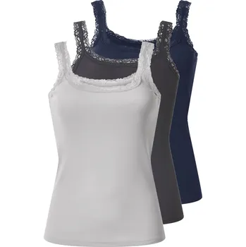 esmara® Dámský vroubkovaný top s krajkou, 3 kusy (navy modrá / tmavě šedá / světle šedá, XS(32/34))