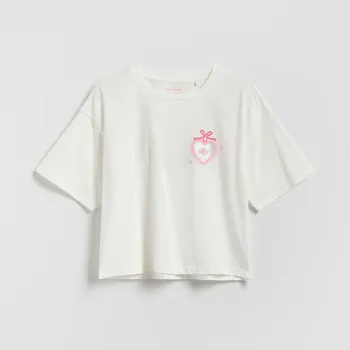 Dívčí tričko Reserved - Tričko s potiskem - krémová - 394HU-01X - 394HU-01X-U13