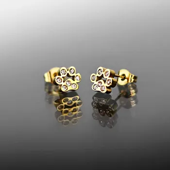Náušnice Jemné pozlacené ocelové naušnice tlapky s krystaly č. 1350