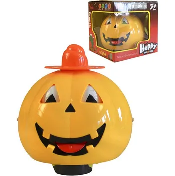 Dekorace do dětského pokoje _Ostatní 1_ Dýně žlutá dekorace Halloween 13cm na baterie Světlo Zvuk plast 99608