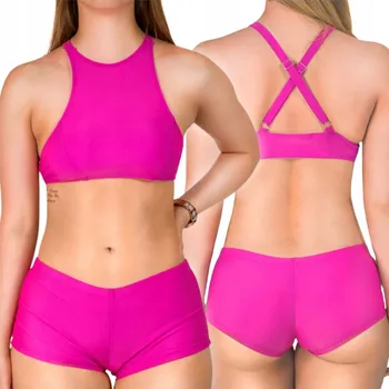 Dámské plavky DÁMSKÉ DVOUDÍLNÉ PLAVKY BIKINI KRAŤASY RŮŽOVÉ S ŠORTKAMI L