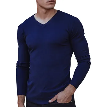 Pánský svetr Pánský svetr hladký s výstřihem do V modrý WX1915 - S