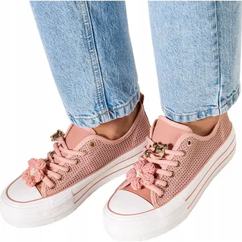 Dámské tenisky Dámské Růžové Tenisky AŽUROWE Na Platformě Šněrovací vel. 39