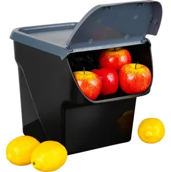 Dóza na potraviny VILDE Úložný box na brambory a cibuli s větráním, VEGBOX šedý (14l - 10kg brambor)