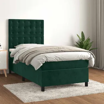 Ložnice vidaXL Box spring postel s matrací 90x190 cm samet [3143236] Barva: Tmavě zelená