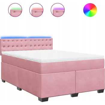 Postel Kontinentální postel růžová 200 x 160 x 100,5 cm s LED osvětlením a topperem