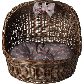 Pelíšek pro psa Proutěný pelíšek pro psa se stříškou - tmavý s šedou mašlí