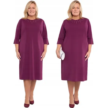 Dámské šaty Fialové šaty se stříbrnými detaily u výstřihu, velikost 60/62