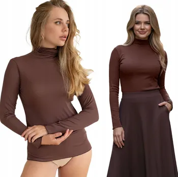 Dámský svetr Hnědý dámský rolák s dlouhým rukávem z modalu a kašmíru, dámská halenka Kleo M