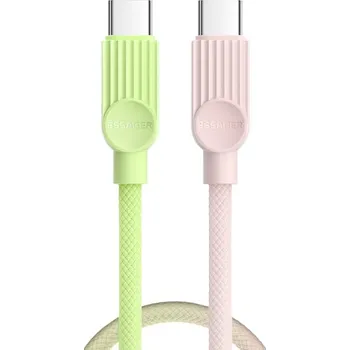 ESSAGER ES-X73 opletený nabíjecí a datový kabel - USB-C na USB-C - 25 cm - zelenorůžový