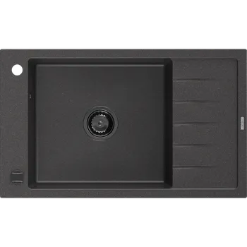 Granitový dřez Mexen Elias granitový kuchyňský dřez s odkapávačem 795 x 480 mm, černý skvrnitý, černý sifon - 6511791005-76-B Granitové dřezy