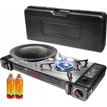 Zahradní gril Turistický vařič s grilem STILHOFF 2 hořáky nerez + grilovací plotna + kartuše