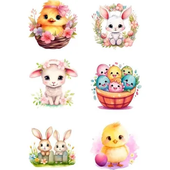 Velikonoční dekorace Samolepky, kulaté, 4,5 cm, arch 6ks - Velikonoční motivy /8595690134705/