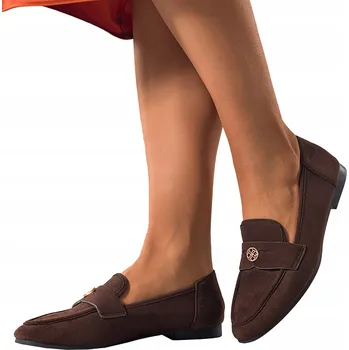 Dámské mokasíny Dámské čokoládové mokasíny POHODLNÉ se zlatou ozdobou, semišové, MÓDNÍ vel. 40