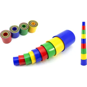 Směr Kubus pyramida skládanka kulatá plast 4 barvy 9ks v sáčku 9x9x8cm 12m+