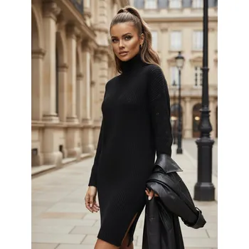 Dámské oblečení Černé pletené šaty FUERTA se vzorovanými rukávy MY1886 Velikost: ONE SIZE