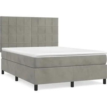 Postel Kontinentální postel světle šedá s nastavitelným čelem 193x144x118/128 cm