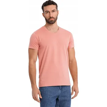 Pánské tričko Klasické pánské bavlněné tričko s výstřihem do V BASIC růžové OM-TSBS-0237 V7 XXL