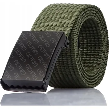 Opasek PLÁTĚNÝ PÁNSKÝ PÁSEK KE KALHOTÁM Khaki Černá Spona GRACIO 105 cm