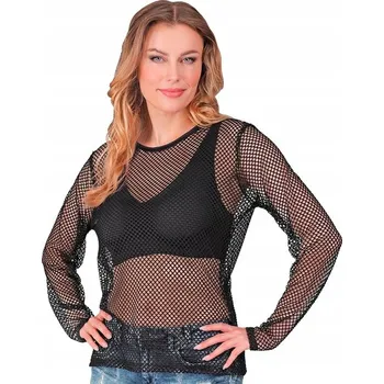 HALENKA TRIČKO ZE SÍŤOVINY ČERNÁ SÍŤOVINA RUKÁV STŘÍH LÉTA 80. 90. DISCO PÁRTY L/XL