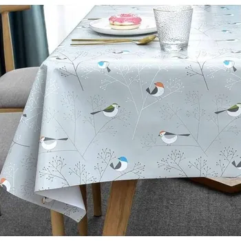 ubrus PVC ubrus/cerata na stůl voděodolná šedá s ptáky 137 x 275 cm