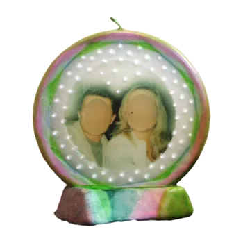 Svíčka Svíčka kruh foto MANŽELÉ zeleno-růžová – ručně vyráběná, cert...