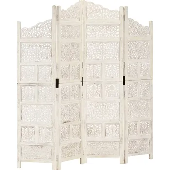 Paraván Ručně vyřezávaný 4dílný paraván bílý 160x165 masivní mangovník IM_285327