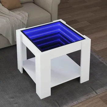 Konferenční stolek vidaXL Konferenční stolek s LED bílý 53 x 53 x 45 cm kompozitní dřevo