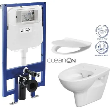 WC sada JIKA předstěnový instalační 8 cm systém bez tlačítka + WC CERSANIT CLEANON PARVA + SEDÁTKO H894652 X PA2