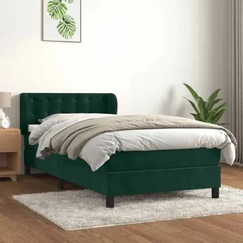 Postel vidaXL Box spring postel s matrací 90x200 cm samet [3127710] Barva: Tmavě zelená