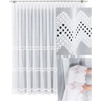 Záclona Záclona s řasící páskou na žabky Firany Gotowe vyšívané do obýváku bílá š100x270