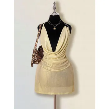 Dámské šaty SHEIN Zlaté ŠATY s Otevřenými Zády (S)