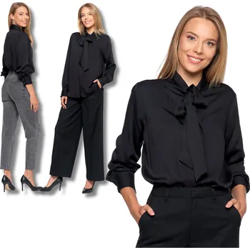 Dámská košile Dámská košile Moraj černá s dlouhým rukávem, mašle, 100% viskóza, elegantní, velikost L