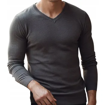 Pánský svetr DStreet svetr WX2219 šedý s výstřihem do V, velikost L