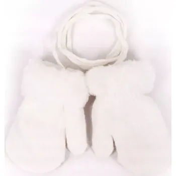 Módní doplněk YO! Zimní kojenecké rukavičky s kožíškem - se šňůrkou YO - smetanová/smetanový kožíšek