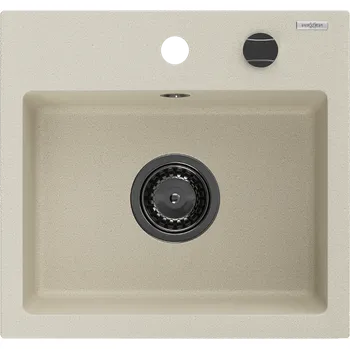 Granitový dřez Mexen Milo, granitový dřez 435x410x171 mm, 1-komorový, béžová s černým sifonem, 6505441000-69-B