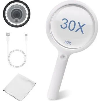 Školní batoh Lupa se světlem, čtecí lupa se světlem pro seniory, velká, osvětlená lupa 30x/60x s 20 LED diodami,