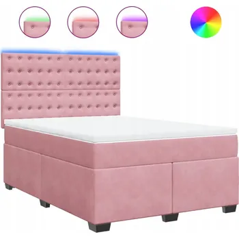 Postel Kontinentální postel růžová 200 x 144 x 140,5/150,5 cm s LED osvětlením