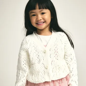Dívčí mikina Reserved - Ažurový kardigan - krémová - 788FH-01X - 788FH-01X-104