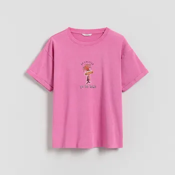 Dívčí tričko Reserved - Tričko s potiskem Inside Out - fuchsiová - 053HU-43X - 053HU-43X-122