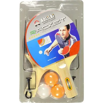 Stolní tenis _Ostatní 1_ Pinpongový set pálka 2ks + míček 3ks s úchyty na síť na stolní tenis 96959