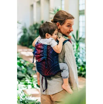 LennyLamb Lenny Buckle Onbuhimo PRO baby carrier, (60% bavlna, 28% merino vlna, 8% hedvábí, 4% cashmere) - PEACOCK'S TAIL - BLACK OPAL