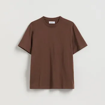 Reserved - Tričko regular z bavlny - tmavě hnědá - 999HL-89X - 999HL-89X-M