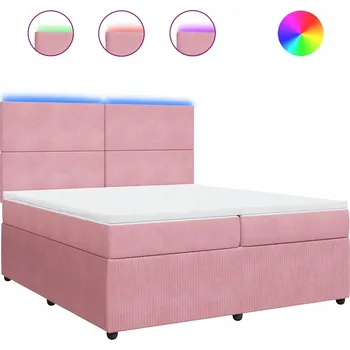 Postel Kontinentální postel růžová 200 x 200 cm s nastavitelným čelem a LED osvětlením