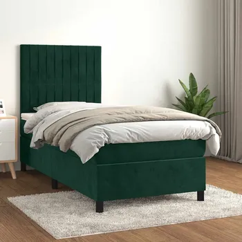 Postel vidaXL Box spring postel s matrací 100x200 cm samet [3143132] Barva: Tmavě zelená