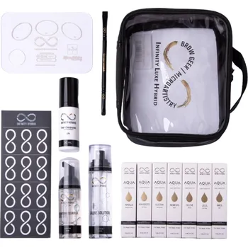 Barva na řasy a obočí Infinity Hybrid Gold Kit NEW Aqua Drops Liquid Hybrid Tint – kompletní sada barev Aqua Drops (7×15 ml) a příslušenství