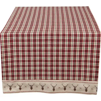 Stolování Clayre & Eef Kostkovaný běhoun na stůl červený s jeleny 50 x 140 cm