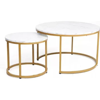 Konferenční stolek Sada 2 ks konferenčních stolků Dion mramor/zlatá