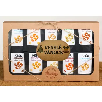 Dárkový potravinový koš Dárková sada Kešu EXCLUSIVE mix 10 druhů TOP CHUŤ krásné svátky stromeček (Dárková sada Kešu EXCLUSIVE mix 10 druhů TOP CHUŤ krásné svátky stromeček)