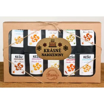 Dárkový potravinový koš Dárková sada Kešu EXCLUSIVE mix 10 druhů TOP CHUŤ krásné narozeniny (Dárková sada Kešu EXCLUSIVE mix 10 druhů TOP CHUŤ krásné narozeniny)